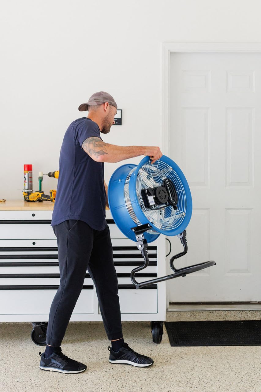patterson BLUE 20” High Velocity Industrial Floor Fan with 14” Fan Blade, Heavy Duty 3-Speed Metal Air Circulator for Garage, Workshop, Warehouse, Home Gym, Patio & Commercial Use