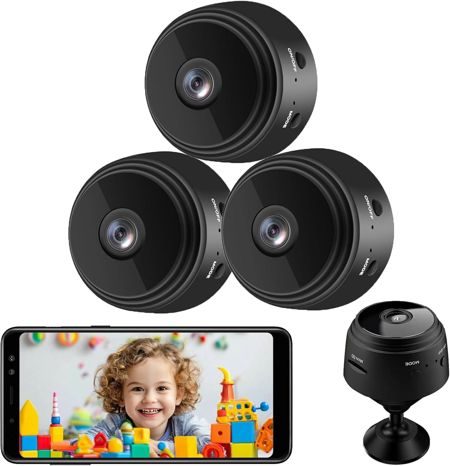 senri 3 Pack 1080P Mini Security Camera, HD WiFi Home Indoor Outdoor Camera for Baby/Pet/Nanny, IP Camera Remote