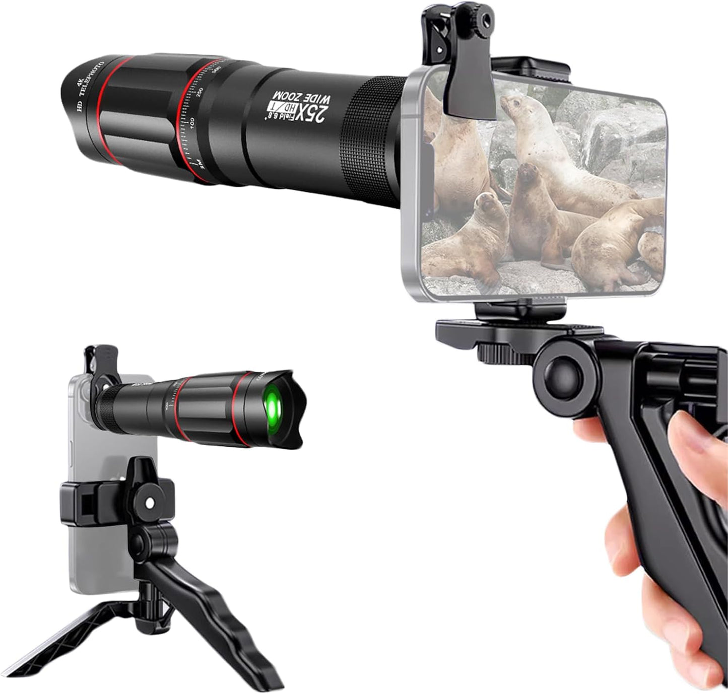 Andoer 25x 25X Macro Telephoto Smartphone Lens Kit with Phone Clip Holder, Telephoto Lens, Black