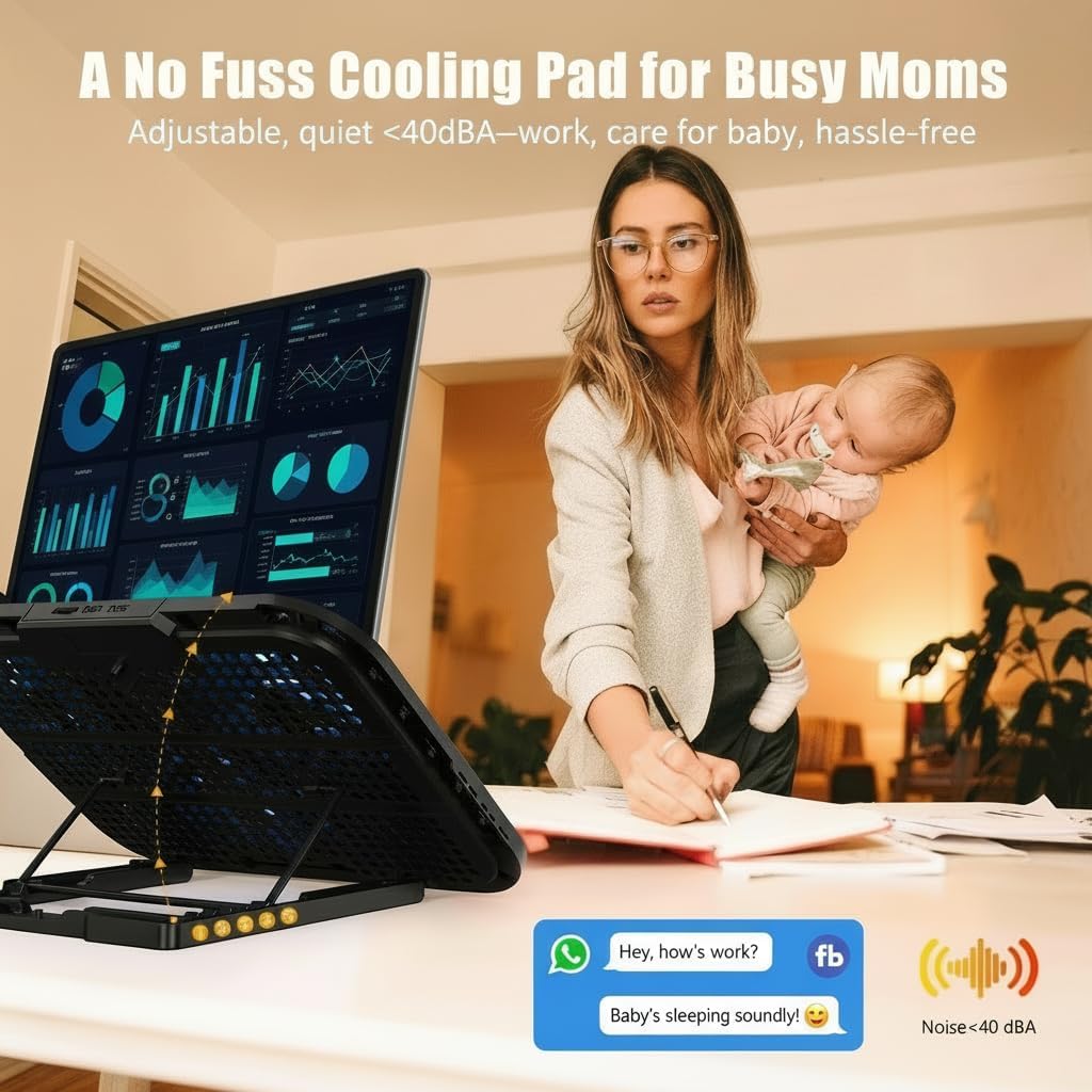 AISUNKUTECH 3 5-Level 2 12-17 Inch Laptop Cooling Pad with Quiet Fans, Height Adjustable Ergonomic Stand, USB Ports