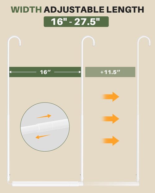 Hanging Closet Rod, Adjustable Height & Width Closet Rods for Hanging Clothes-Closet Extender Hanging Rod Space-Maximizing Design Suitable for Hanging and Drying Clothes, White