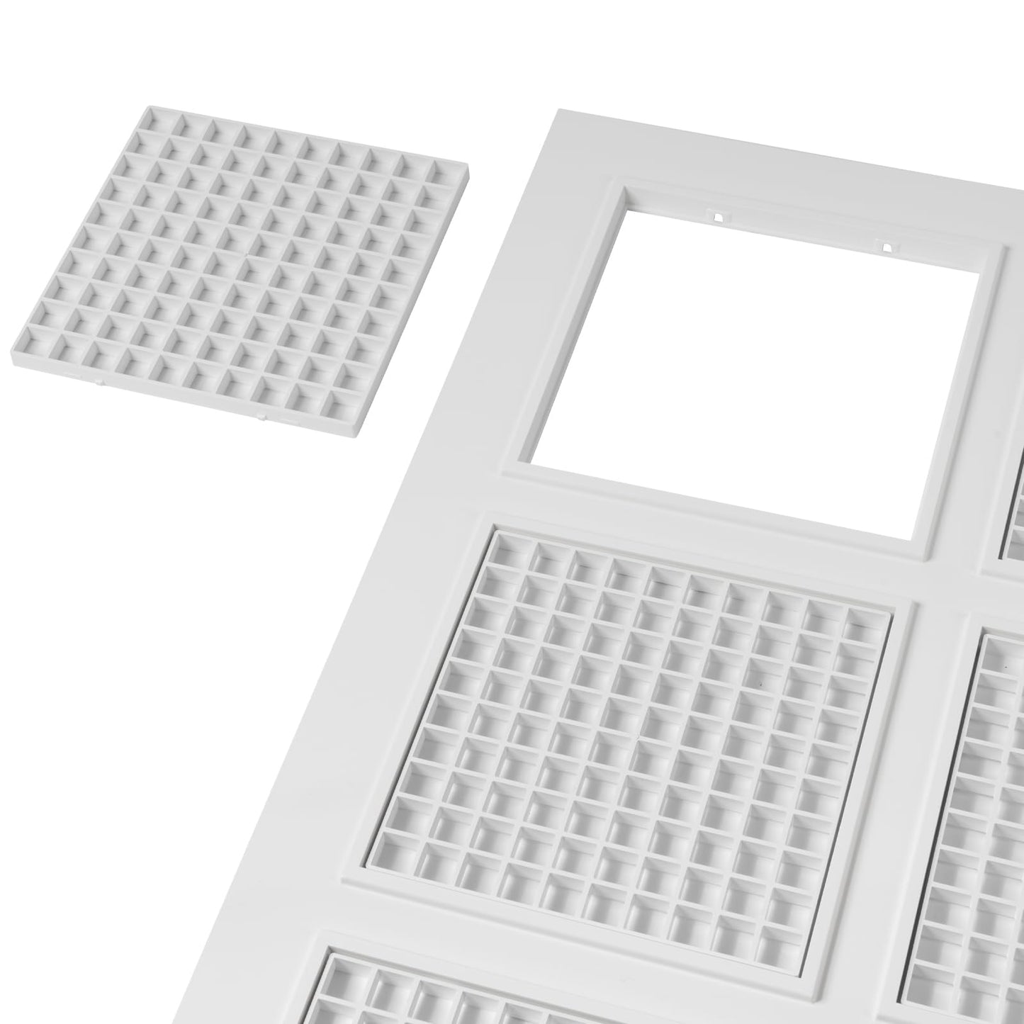 Vent Systems 2' x 2' ft Pack of 4 Plastic Suspended Ceiling Plate with Square Grid - 9 Piece Grid Register - Drop Ceiling Vent Cover - Increase Lightning - Reduce Dust Accumulation - 24" x 24" Grille