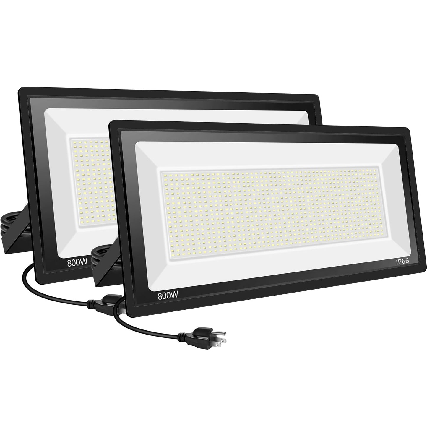 Sunkkes 2 Pack 800W LED Flood Light Outdoor,Ultra Bright FloodLight with Plug,80000LM 5000K Daylight White IP66 Waterproof Commercial Lighting for Sports Fields, Counts, Arena, Stadium
