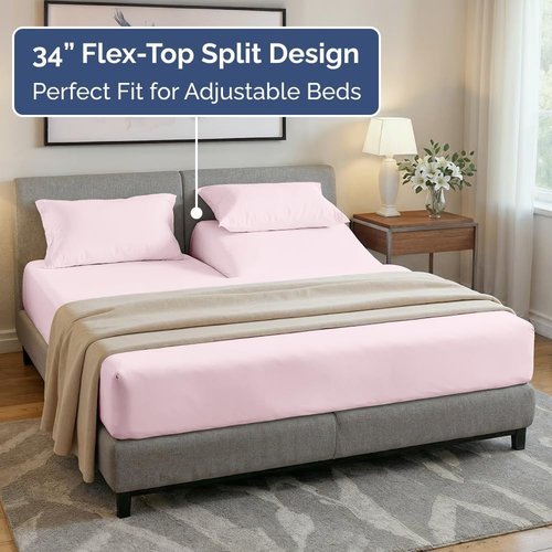 Flex Top Split Head King Sheet Set - Comfy Cooling Bed Sheets | Luxury Oeko-Tex Bedding in Lavender Pink