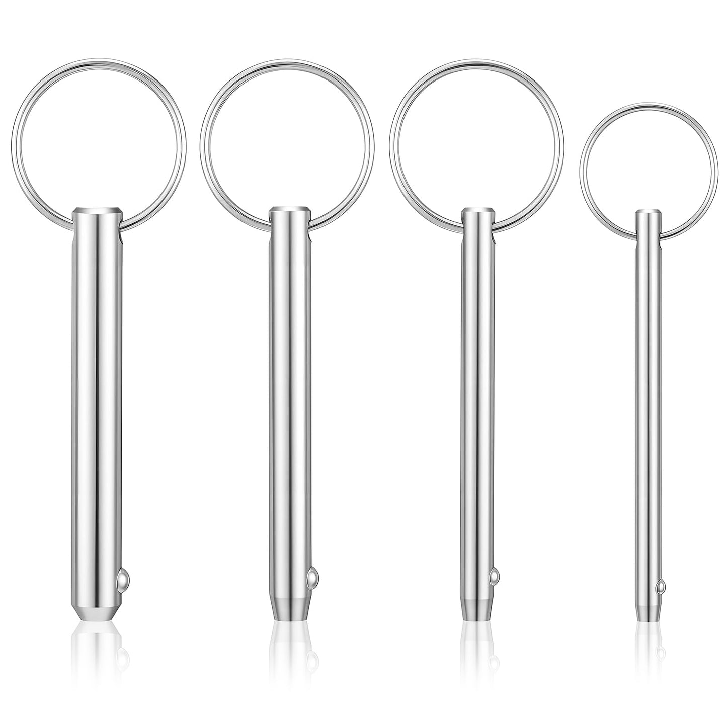 Soulchen 4 Pack Quick Release Pins, Diameter 3/8", 5/16", 1/4", 1/5", Bimini Top Pins, Full 316 Stainless Steel Marine Hardware for Ship Outfitting/Shipbuilding, Silver