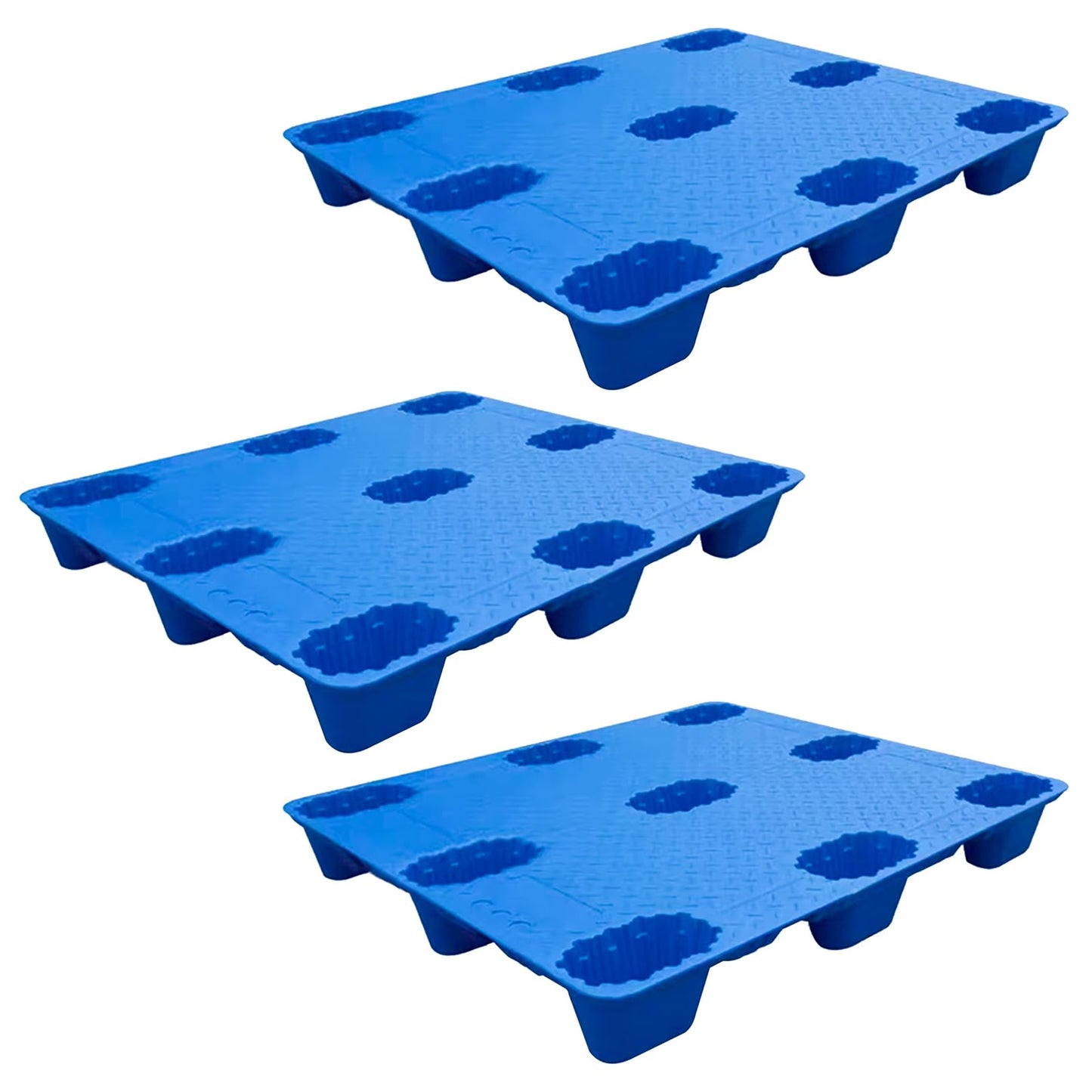 Heavy Duty Storage Plastic Pallets for Outdoor & Industrial Use, 3-Pack 48x40 Inch, 3300lb Dynamic & 6600lb Static Load Capacity, Blue