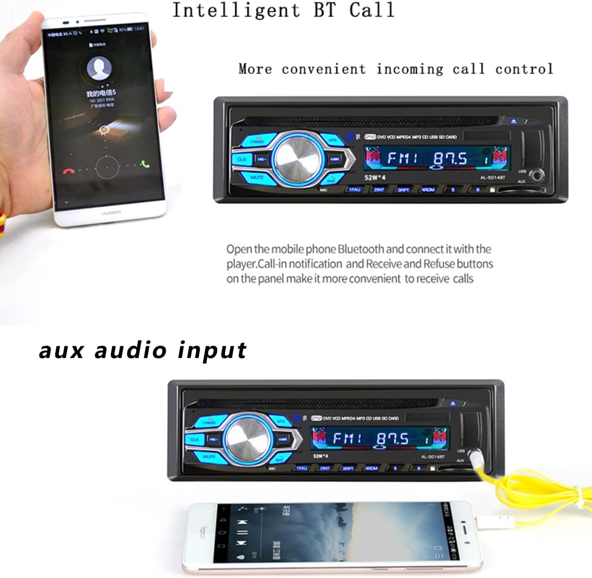 Eaglerich 1Din 12V MP3 4 45W MP3 2 Car DVD CD Player Vehicle Car Stereo Handfree Call Autoradio Bluetooth Aux-in FM USB