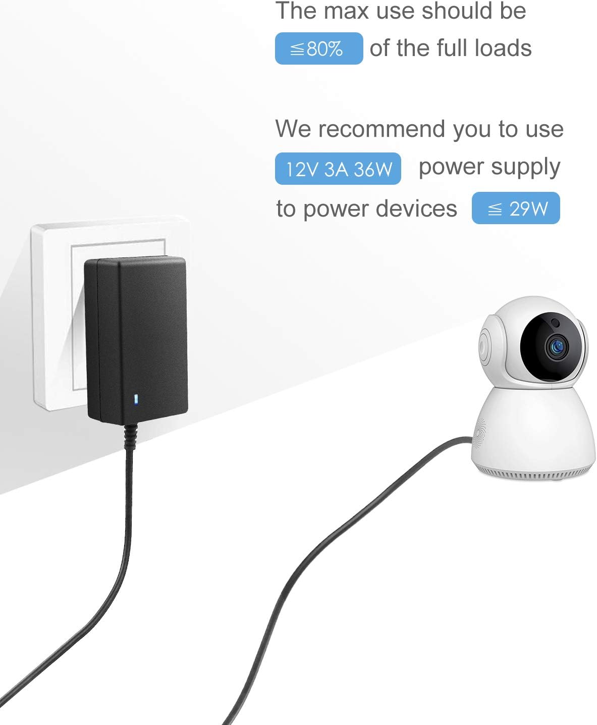 ALITOVE 12V 12 3A 36W 12V 2.5A 2A 5.5x2.5mm 3D 2-Pack Power Supply Volt AC/DC Adapter DC Power Cord AC to DC Converter