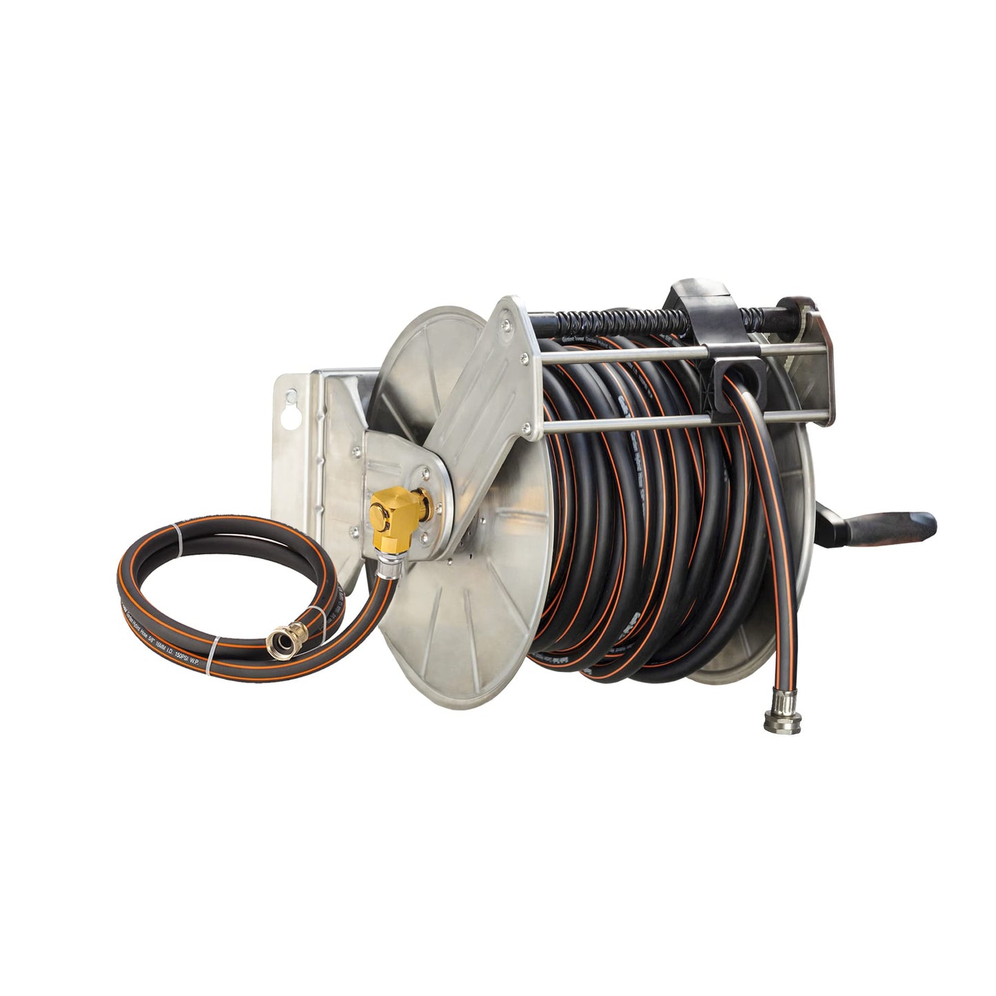 Giraffe Tools Stainless Steel Garden Hose Reel Heavy Duty, Wall/Floor Mounted Stainless Water Hose Reel Retractable with Crank, 150-Feet 5/8" Hose Capacity＆100FT hose