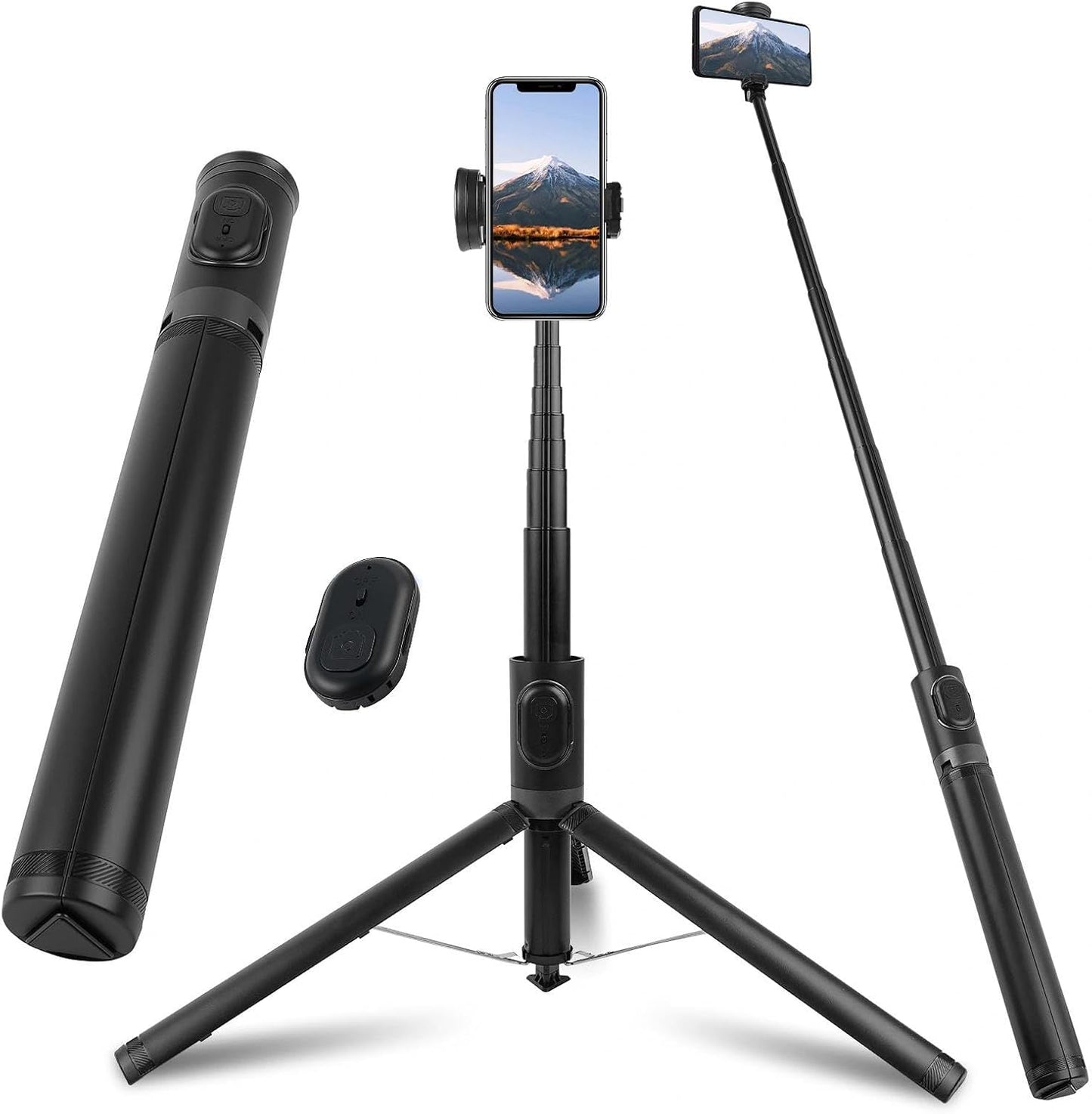 WOVTE 67" Automatic Phone Tripod, Auto-Open Selfie Stick Tripod with Wireless Remote, Portable Travel Phone Stand