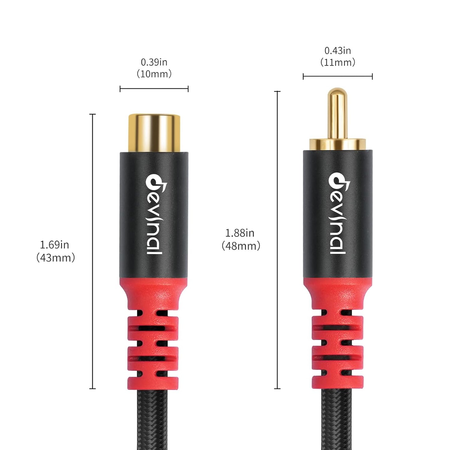 20ft/6m Devinal RCA Female to Male Extension Cable - Premium Audio Extender Cord for High Sound Quality & Durability