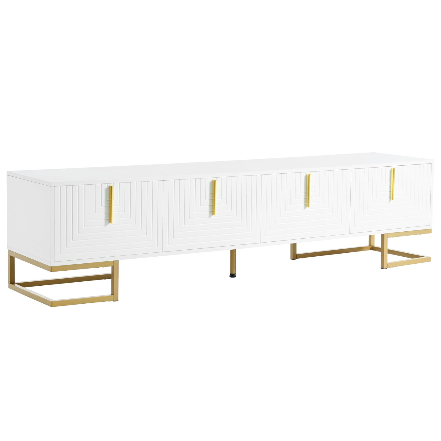Ball & Cast Modern TV Stand with Storage Cabinets for TVs up to 80", Luxury Media Console w/Metal Legs & Gold Handles,Geometric Lines & Adjustable Shelf,Entertainment Center for Living Room,White