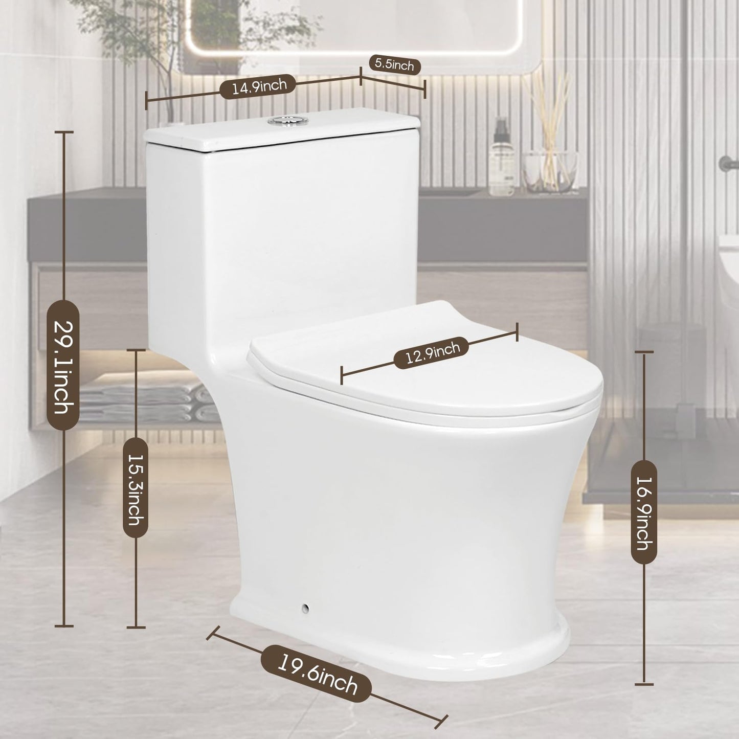 Macerating Toilet with Pump–Upflush Toilet System for Basement/Attic, 4 Water Inlets & AC Vent, 36ft Vertical Lift, Dual Flush, Easy Install,16.9" Skirted Toilet