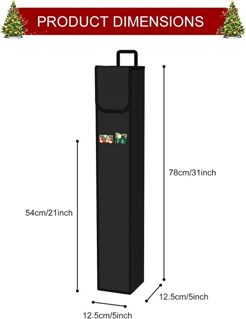 Demao Wrapping Paper Storage Bag - Gift Organizer for 9 Rolls | Black 2-Pack with Pocket for Crafts