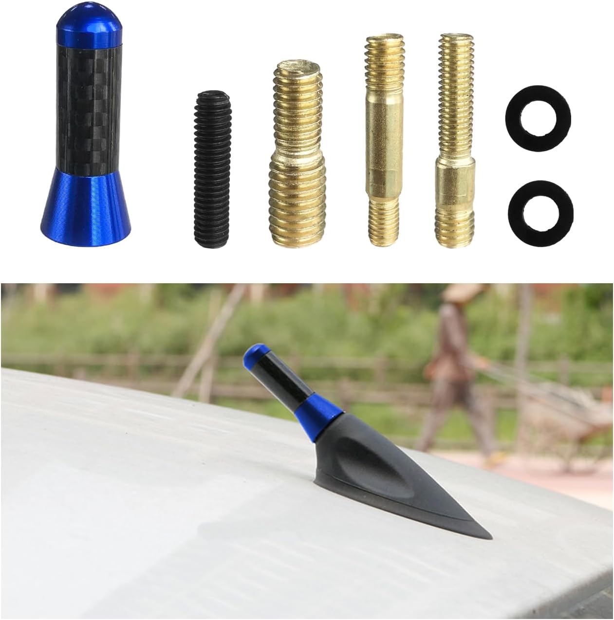 Augeny (1.37", Car Short Antenna, Carbon Fiber Antenna Replacement with Screws for AM/FM Radio Reception, Car
