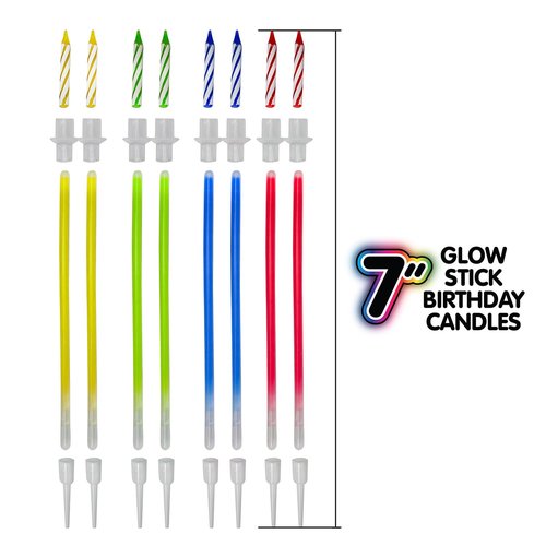 BEST PARTY EVER! Glow Stick Birthday Candles for Cake, Glowing Party Favors, 2 Pack (16 Total)