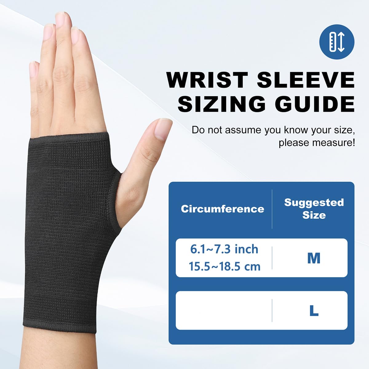 JUSDIQIR Palm Brace Wrist Support Sleeves (1 Pair), Everyday Use Wrist Brace, Compression Carpal Tunnel for Wrist Pain Relief, Fitness Gloves, Sports Glove, Wrist Brace for Men and Women (M, Black)