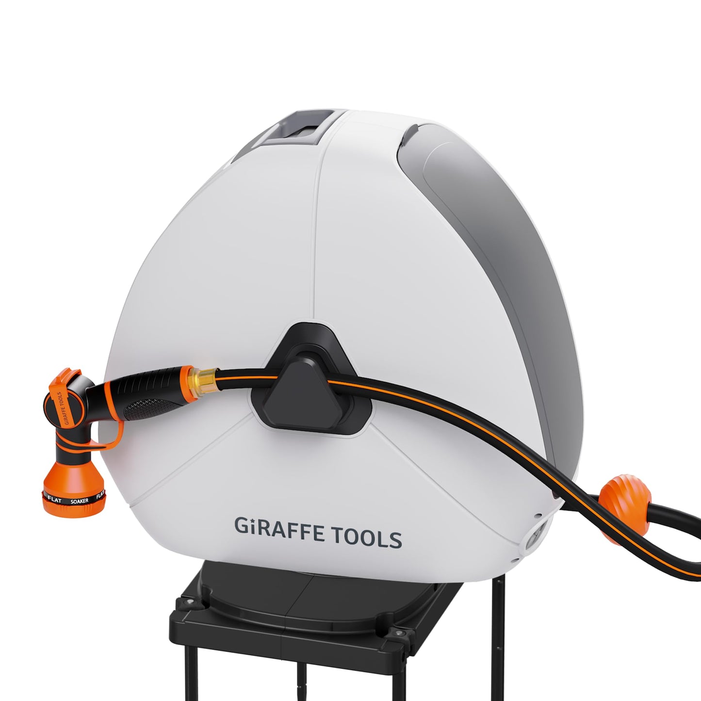 Giraffe Tools Retractable Heavy Duty Hose Reel, 1/2" x 130FT Automatic Rewind Garden Hose Reel with 360° Swivel Base, Ground Mounted for Lawn, Patio, Concrete Floor & Yard Watering
