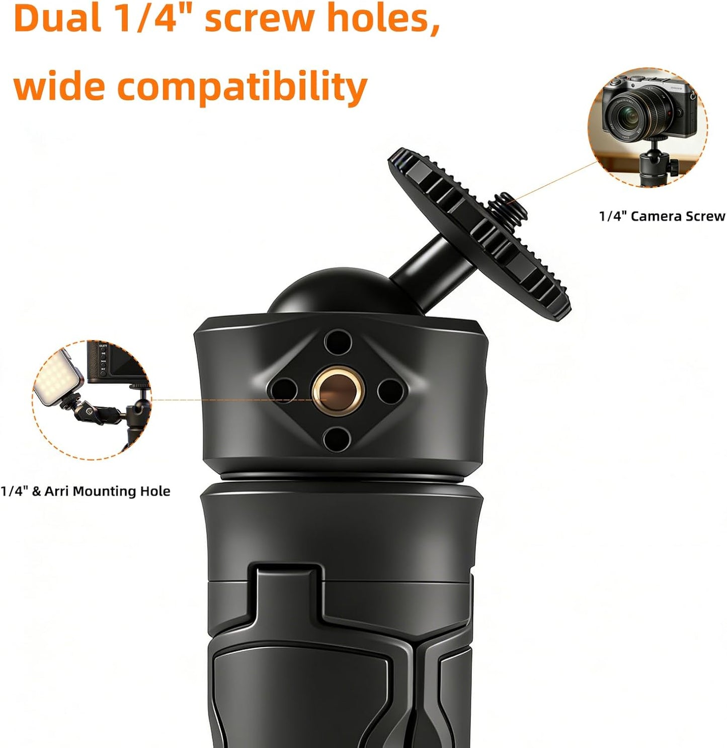 FOMOZER QT-01 Mini Tripod, One-Touch Auto Pop-Up, Adjustable Gimbal, Portable Compact Stand for iPhone, Action Camera