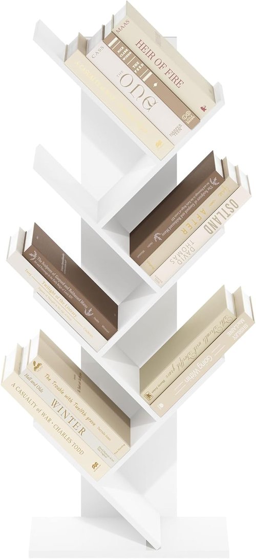 Furinno 7-Tier Tree Bookshelf - Stylish Angled Open Design for Room Decor | 8.4 x 15.7 x 39.4 Inches, White
