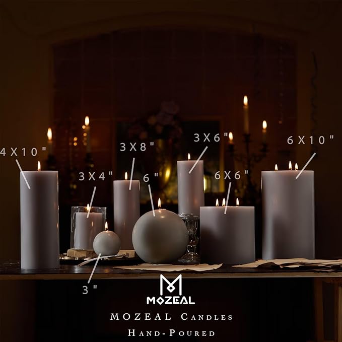 MOZEAL 3" x 4" Hand-Poured Unscented Candle,Dripless Pillar Candle Set of 3,Long Clean Burning,Approx 72 Hours Burn Time,Rustic Country Style,Wedding,Dinner,Christmas and Home Decor,Gray