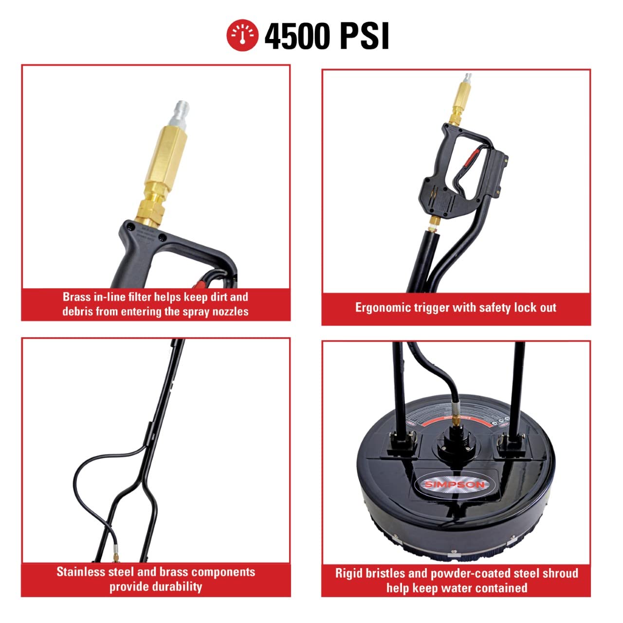 Simpson Cleaning 80182 Universal 20" Industrial Pressure Washer Surface Cleaner for Hot and Cold Water Machines, 3/8" Quick Connection, Recommended min 3450 PSI up to max of 4500 PSI, Black