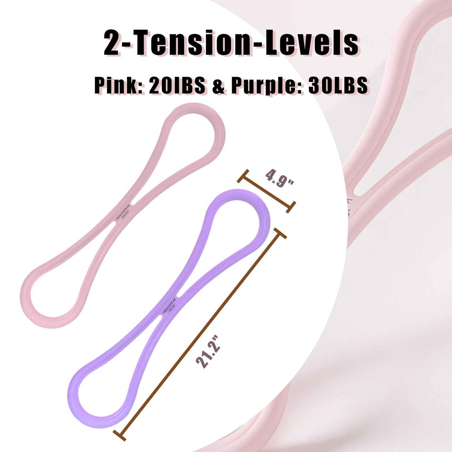 TREKONPEAK Figure 8 Resistance Bands, 8-Shaped Exercise Band for Women Arms Shoulder Back Legs Stretching Pilates Yoga (Pink 20Lb & Purple 30Lb)