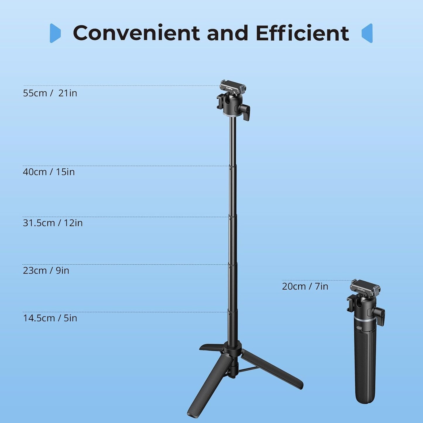 SMALLRIG 7.8-21.6in 360 5 Pro/4, 1/4-20" 13/12/11, 5435 Action Camera Selfie Stick Tripod, Extendable, Ball Head, Cold