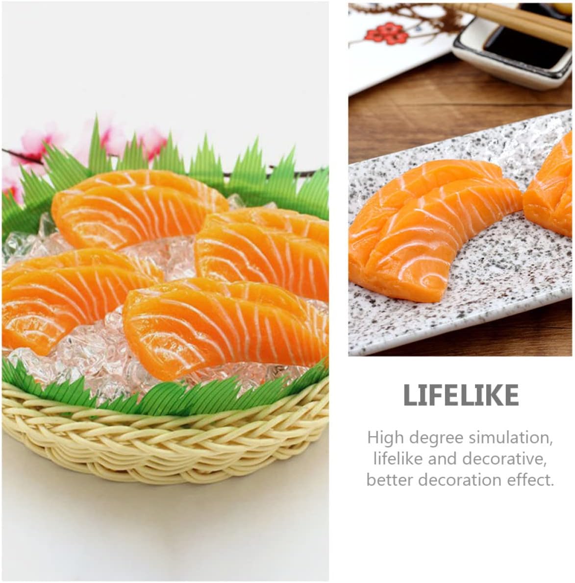 2pcs BESPORTBLE Fake Salmon Slice Models for Kitchen Decor and Photography Props Realistic Plastic Sashimi Food Models
