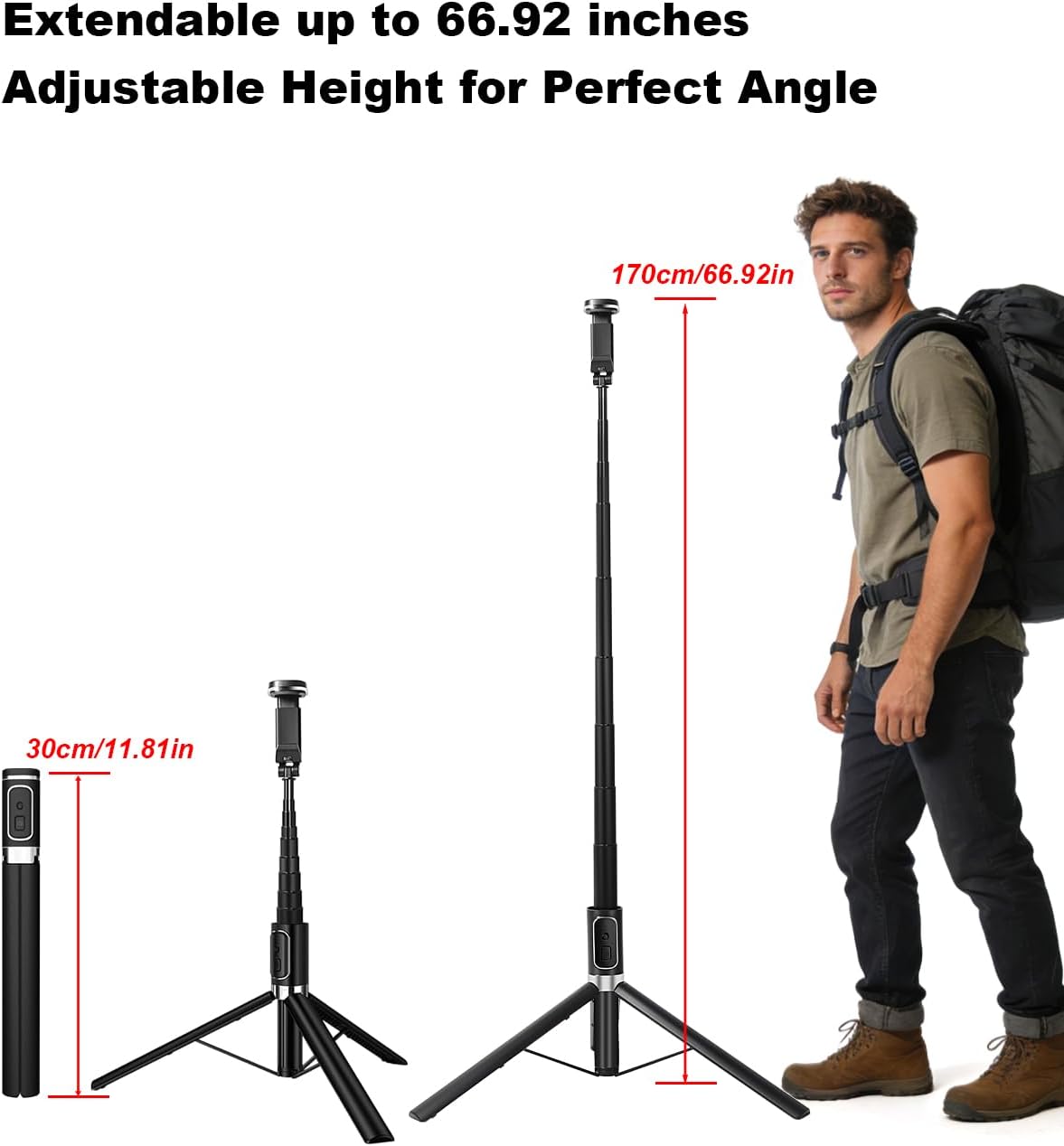 CAMBOFOTO 360 2-in-1 Selfie Stick Tripod,Compact Stand Stable, Rotating Head, Design for Selfies & Hands-Free Shots