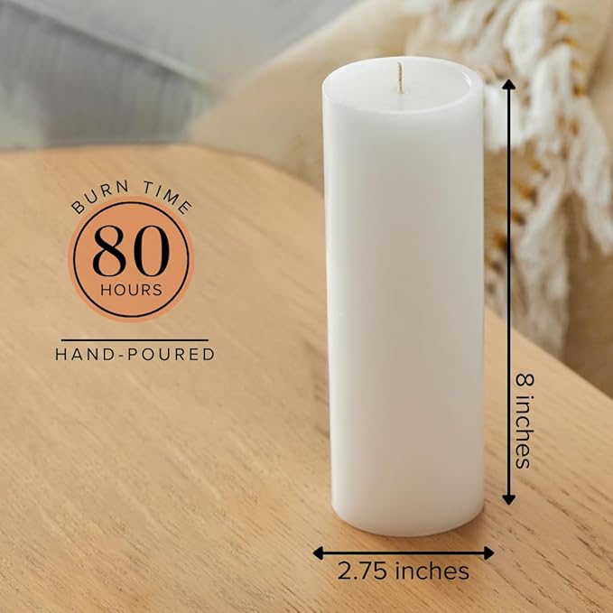 Simply Soson 3x8 inch White Pillar Candles Set of 3, Smooth Texture, Unscented White Candles, Dripless Candles, 3 inch Pillar Candles Ideal as Wedding, Parties, Spas, Dinner, Home Decoration, Church