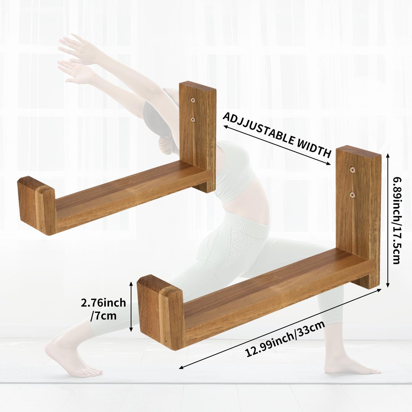 Yoga Mat Holder Wall Mount Yoga Mat Storage Rack,Wall Shelf Organizer, Foam Roller Wall Hooks, Hold 3 yoga mats, Fitness Gear Organizer By Wood