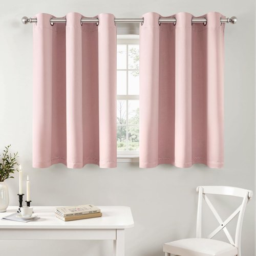MIULEE Short Curtains - Baby Pink Blackout Thermal Insulated Drapes for Kitchen & Bedroom | 40"x36" 2 Panels