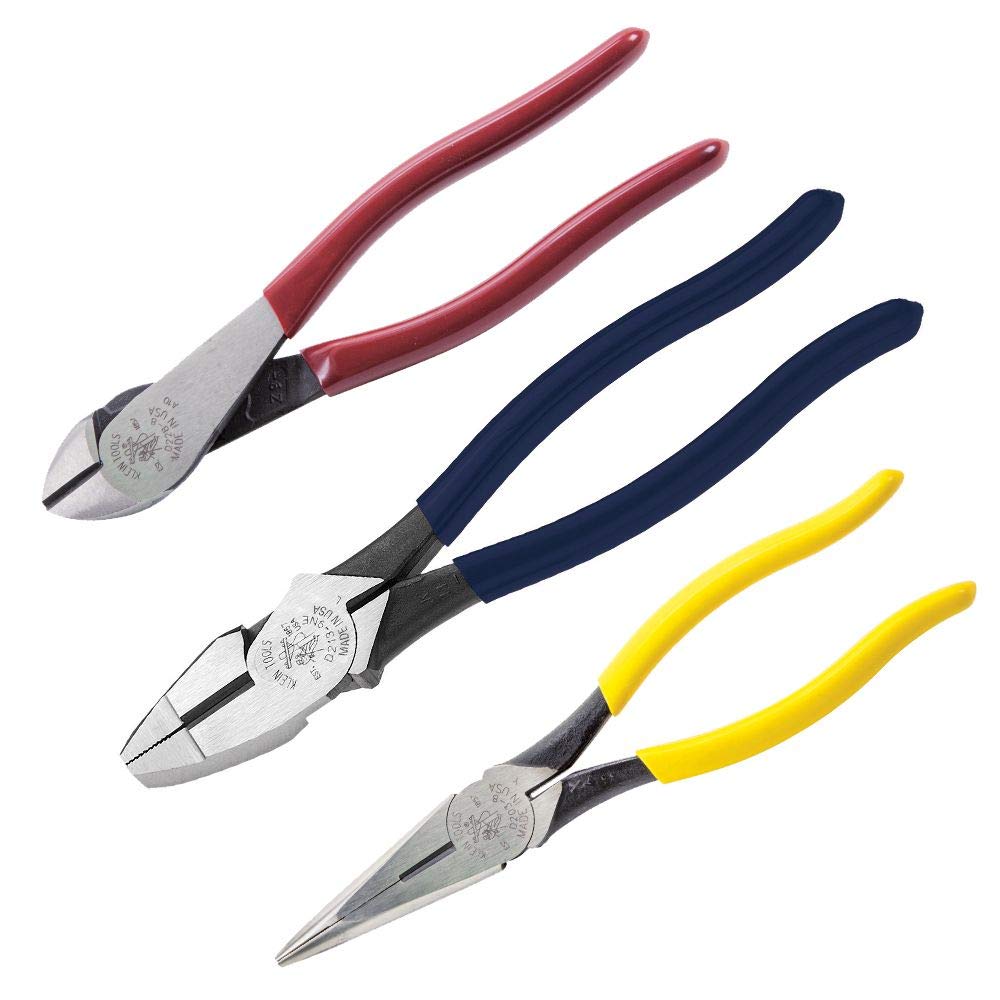 Klein Tools 32288 Insulated Screwdriver, 8-in-1 Screwdriver Set & 80020 Tool Set with Lineman's Pliers, Diagonal Cutters, and Long Nose Pliers, with Induction Hardened Knives, 3-Piece