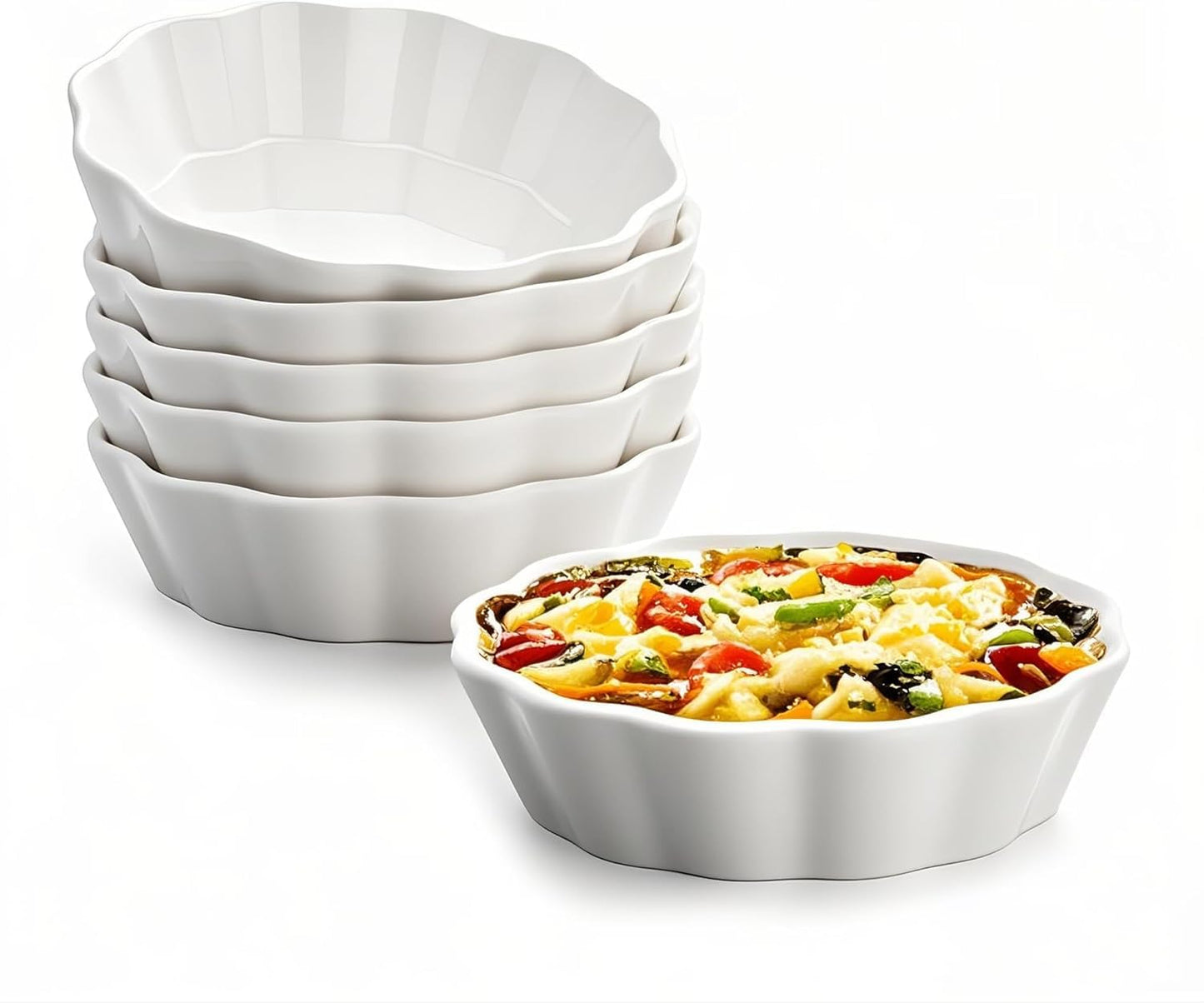 Mini Baking Dish Set, 12 oz Ramekins for Oven, Small Casserole Dishes, Individual Ceramic Baking Dishes for Creme Brulee, Pot Pie, Dessert & Lasagna, Oven Safe, Set of 6