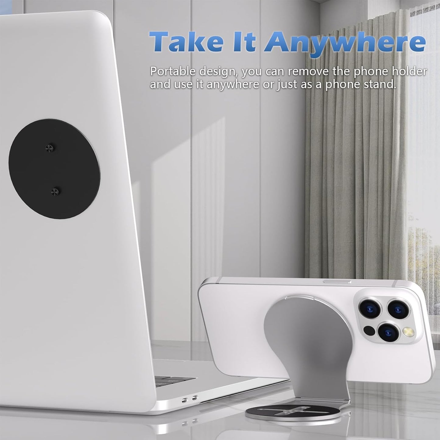 ALAFLY 1/4" Detachable Magnetic Phone Holder for Laptop & Car, Foldable Desk Phone Stand, Adjustable Magnetic Phone