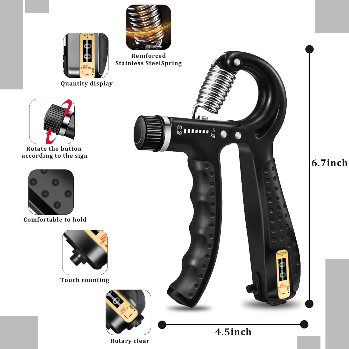 Grip Trainers, Including Forearm Strengtheners, Finger Trainers, Mechanical Counting Grips, Grip Balls, Hand Grippers, Strengthening Devices for Strength Training, Grip Improvement and Hand Exercises (5-Pack)
