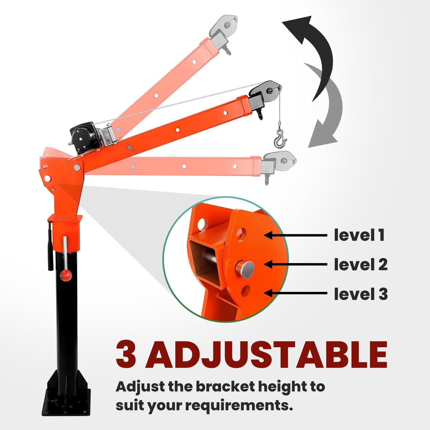 2500 lbs Dismountable Household Hoist Truck Crane | 5000 lbs Electric Winch | Foldable Truck-Mounted Bed Crane | 360° Swivel Jib Crane for Construction, Industrial & Warehouse Lifting