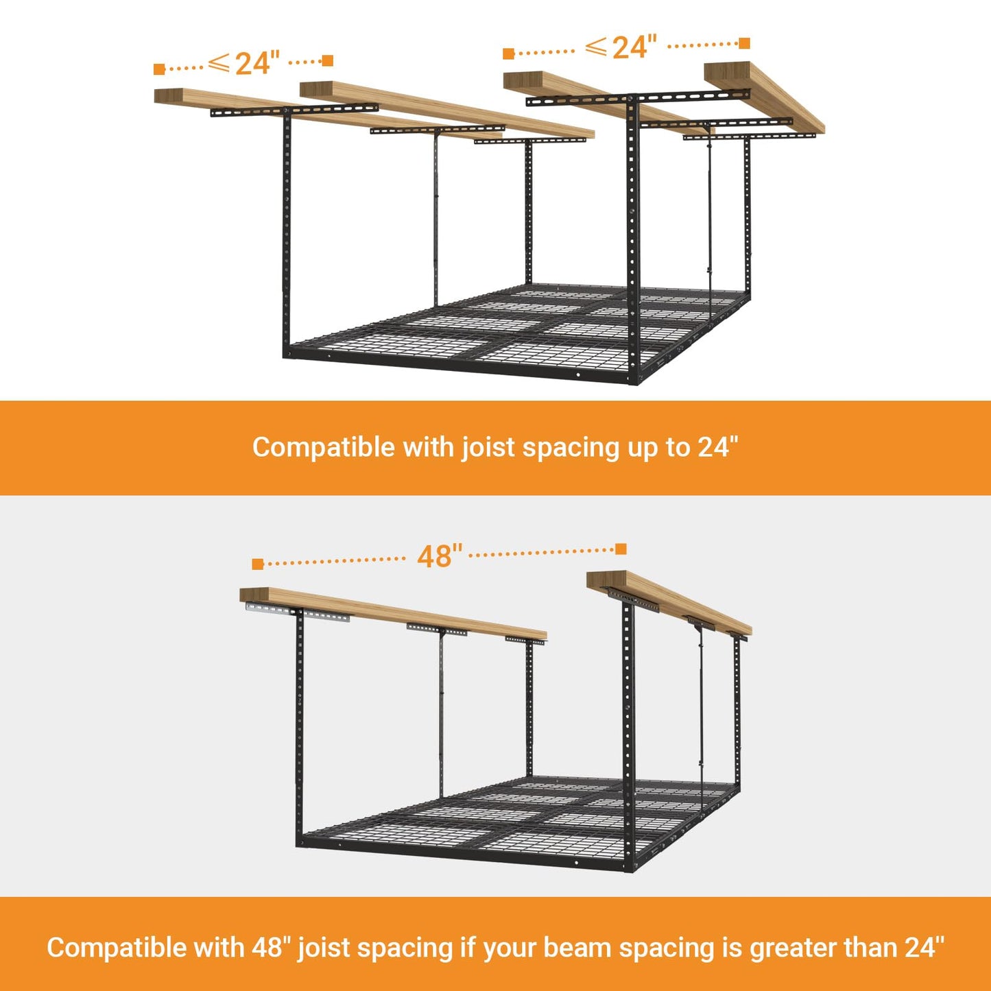 eShelf 4ftx8ft Overhead Garage Storage Rack, Heavy-Duty Metal Garage Ceiling Storage Rack, 22''-40" Adjustable Ceiling Drop-Down, 750 lb. Loading Weight Capacity, Black