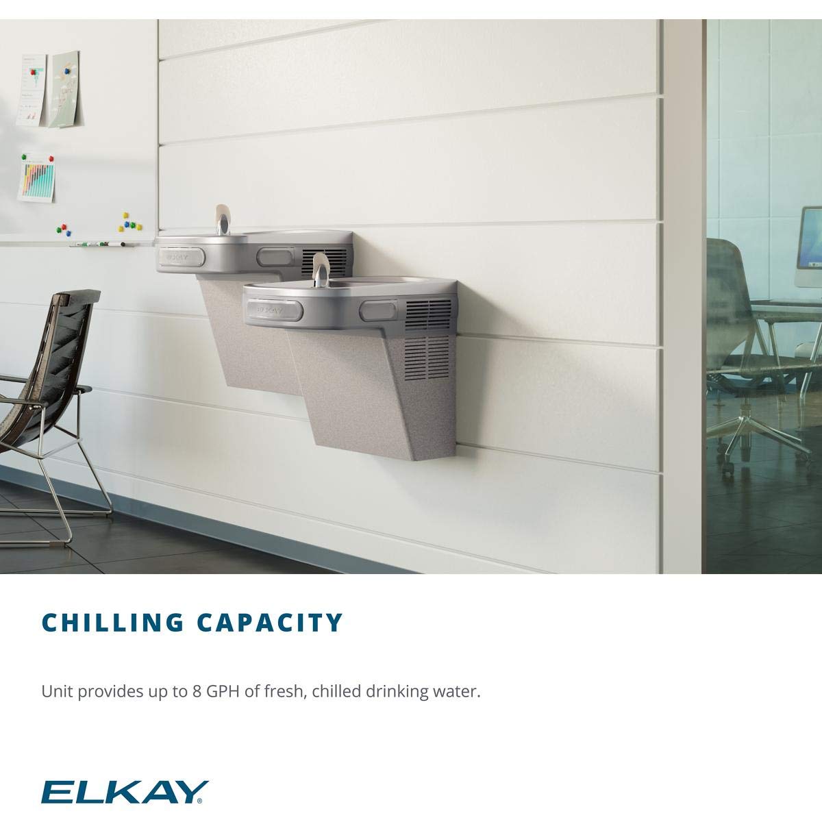Elkay LZSTL8LC Versatile Cooler Wall Mount Bi-Level ADA Filtered, 8 GPH Light Gray Granite, 1.5