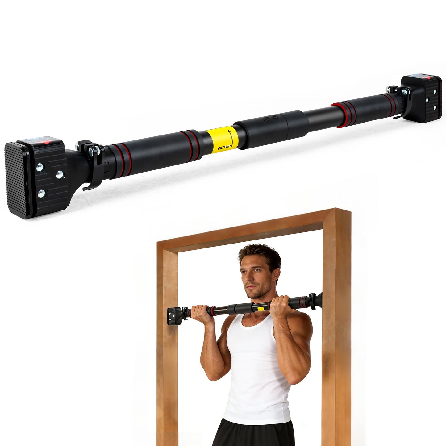 leikefitness Pull-Up Bar For Door Frame Chin Up Bar Upper Body Workout - Indoor Portable Training Pull-Up Bars - Adjustable 28.3"- 37.8" Width Locking Mechanism