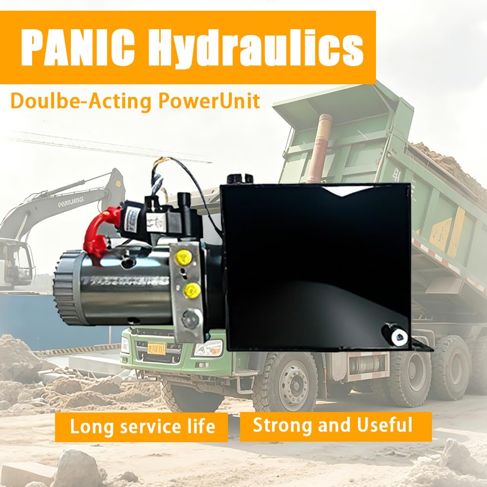 ParnicoTech 15 Quart Hydraulic Power Unit, Double Acting Dump Trailer Pump 12V DC, 3200 PSI Max Relief Pressure, Power Unit Metal Reservoir for Dump Trailer Car Lifting, SAE # 6 Port, Steel