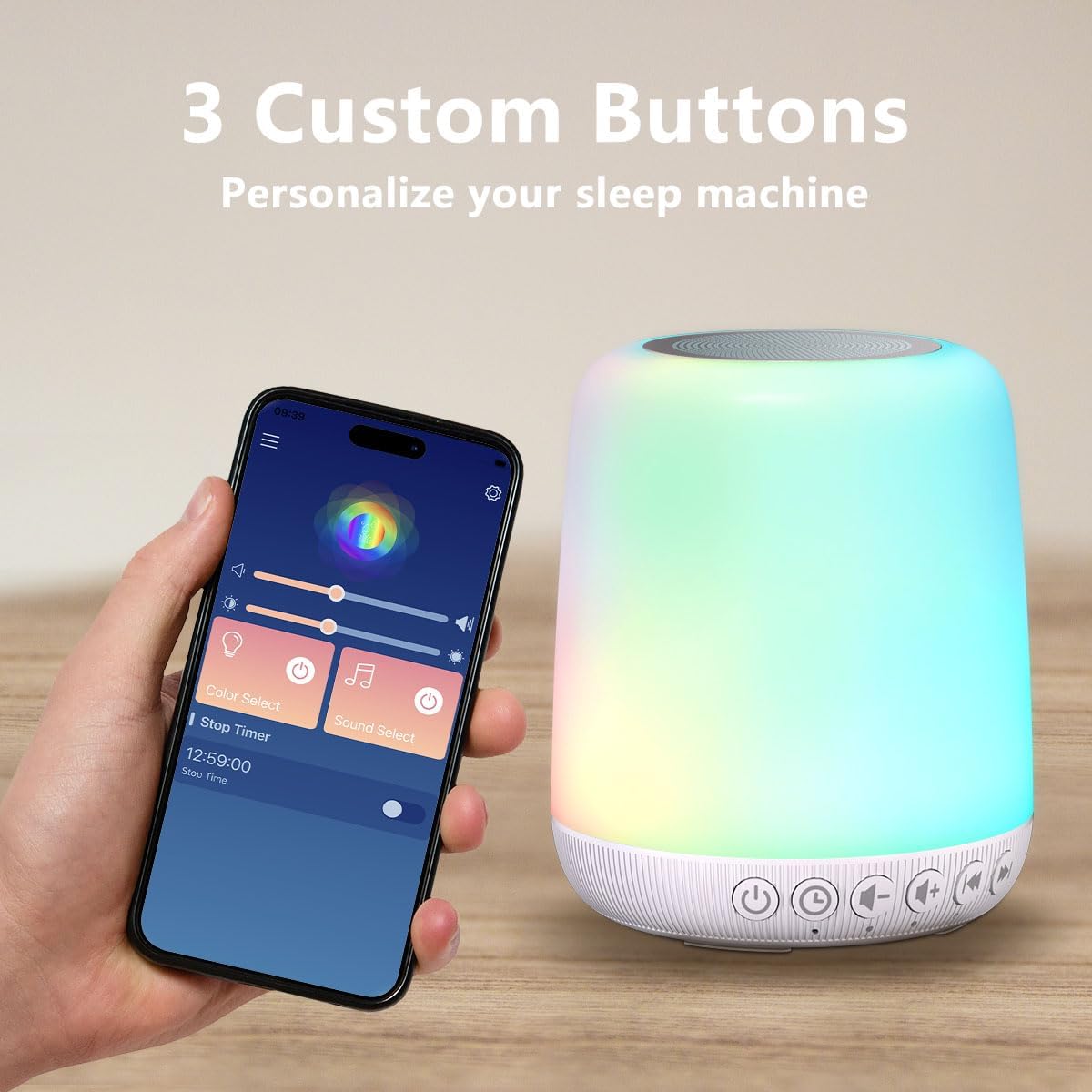 Skiennix White Noise Sound Machine - Portable Sleep Aid with 30 Soothing Sounds & 12 Night Light Colors