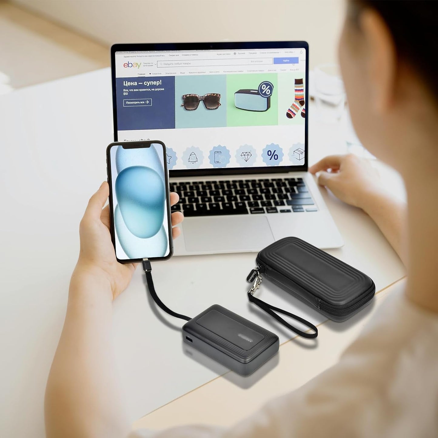Boobowl (20K/10K 30W), Protective Case for Anker Zolo Power Bank with Mesh Pocket & Detachable Strap-Compact Storage