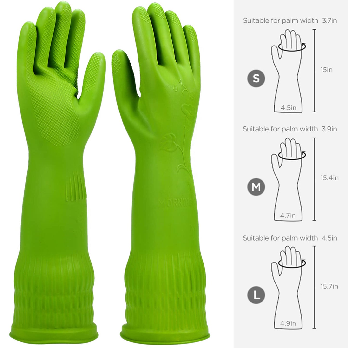 IUCGE Rubber dishwashing gloves 3 Pairs for kitchen,Cleaning washing dish gloves long for household reuseable durable.(Medium,Green)