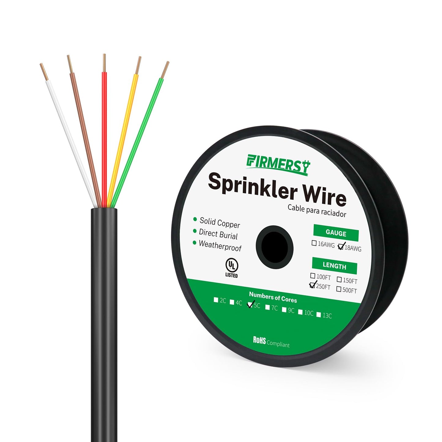 FIRMERST 18/5 Solid Sprinkler Wire for up to 4 Valves System 250 Feet