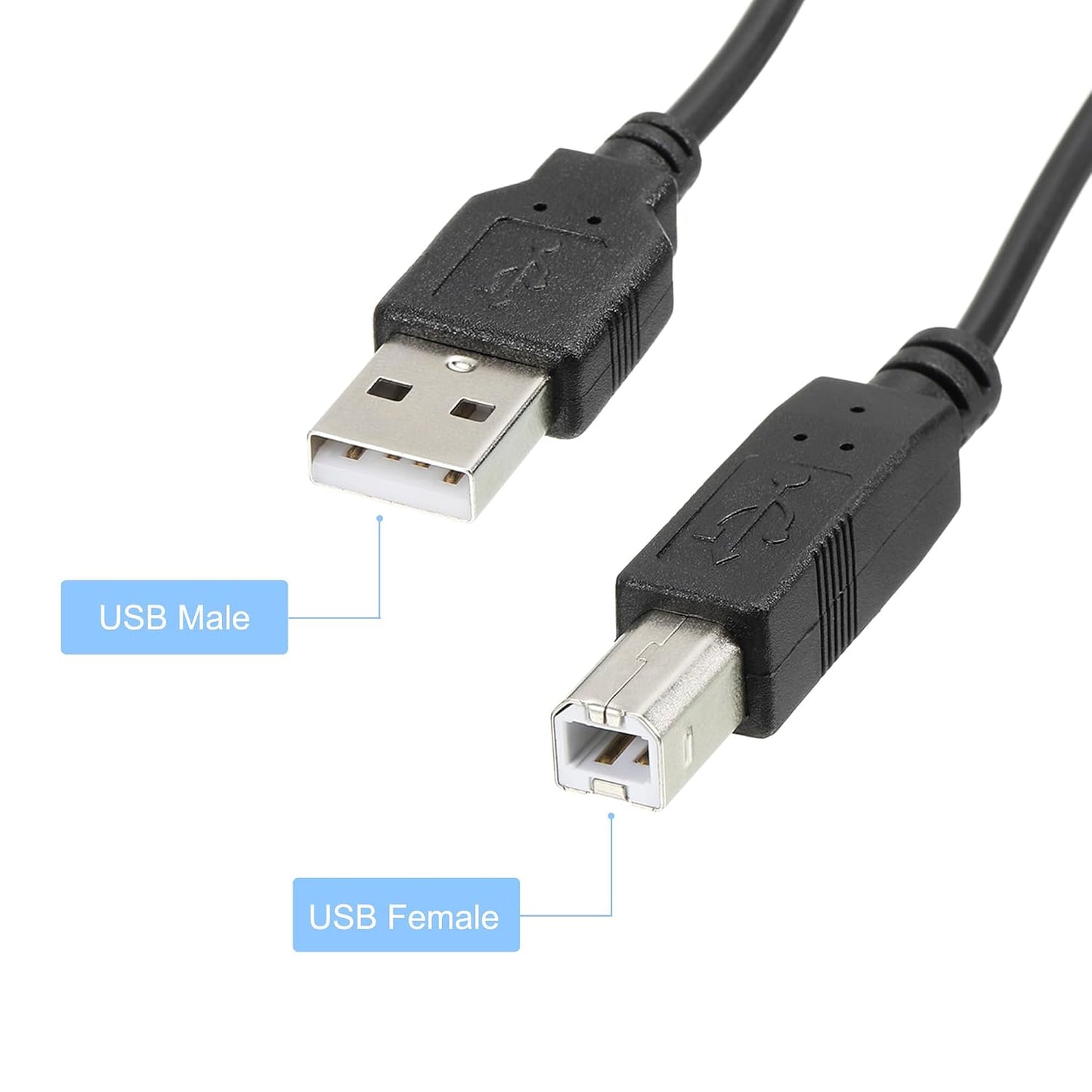 2 MECCANIXITY USB Printer Cable with ON/Off Switch Meter Male to USB B/M Extension Cord for Printers Scanner Copier