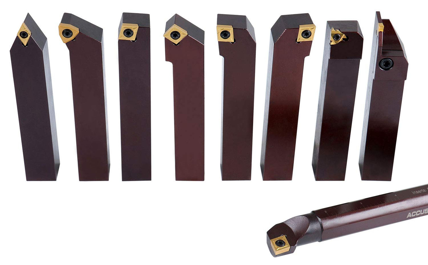 Accusize Industrial Tools 1" 9 Pieces/Set, Indexable Carbide Turning Tools and Boring Bar, 2988-0001