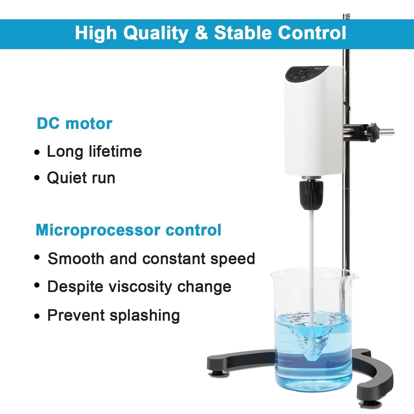 ONiLAB Lab Analog Overhead Stirrer, OLED Digital Overhead Stirrer, 10L Capacity, 200-2500rpm,Max.Viscosity 10000mpas,Overhead Mixer with Support Stand&Two Stirring Rods