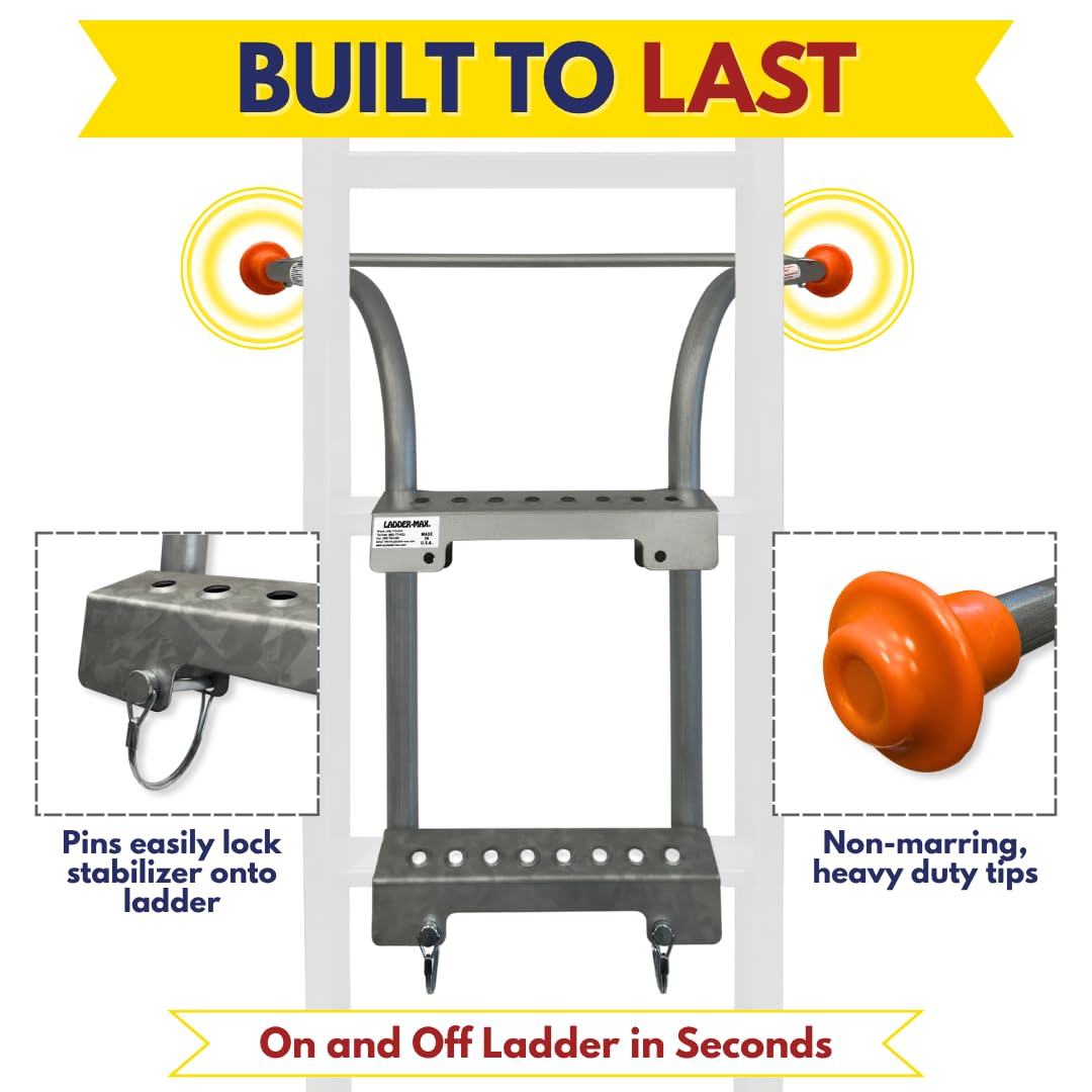 Ladder-Max Ladder Stabilizer, American Made Heavy Duty Standoff Fits Most Ladders, Secure Roof and Wall Extension Accessory, Gutter Protection Tool, 25 Years Proven Safety, 5 Year Limited Warranty